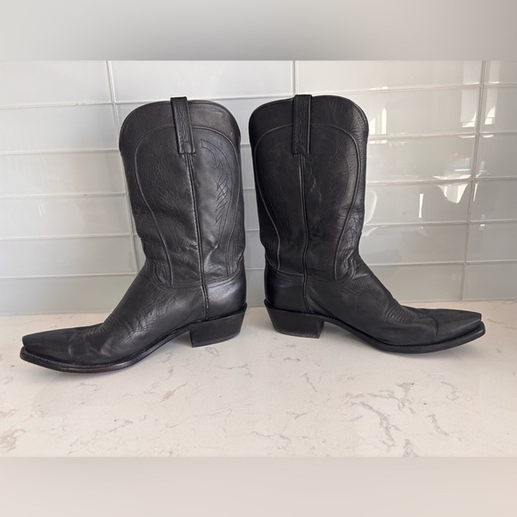Lucchese Black Ranch Hand Leather Cowboy Boots - Picture 4 of 7